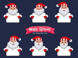 Merry Christmas greeting cards with of Santa Claus. Celebration event for Merry Christmas and New Year. Vector clipart illustration