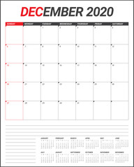 December 2020 desk calendar vector illustration