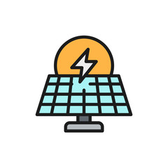 Solar power station, alternative renewable energy flat color line icon.