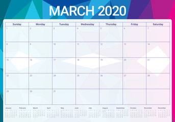 March 2020 desk calendar vector illustration