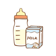 Illustration of baby bottle with liquid milk
