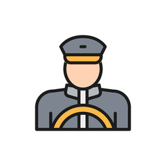 Vector taxi driver, cabbie, cabby flat color line icon.