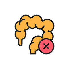 Unhealthy intestines, colon flat color line icon. Isolated on white background