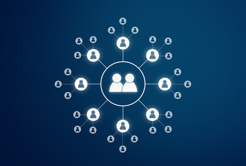 Social networking and connection technology icons on blue background