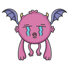 Crying Purple Flying Cartoon Bat Monster