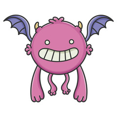 Happy Purple Flying Cartoon Bat Monster