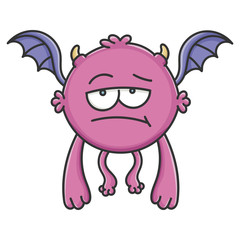Bored Purple Flying Cartoon Bat Monster