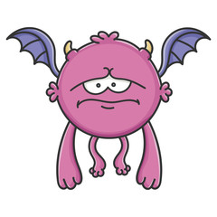 Sad Purple Flying Cartoon Bat Monster