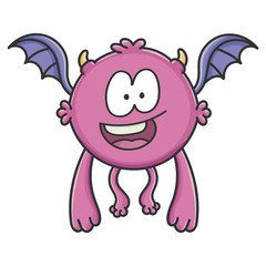 Happy Purple Flying Cartoon Bat Monster