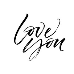 Love you card. Modern vector brush calligraphy. Ink illustration with hand-drawn lettering. 