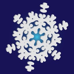 Christmas cut 3d snowflake on blue background.