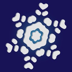 Paper cut isolated snowflake on blue background.