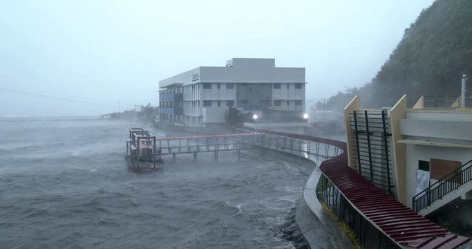 Hurricane Eye Wall Winds Rip Through Harbor Rough Sea - Ram