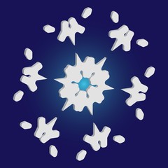 Christmas cut 3d snowflake on blue background.