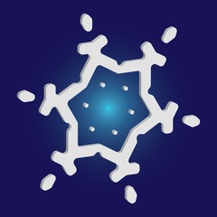 Isolated falling snowflake on blue background.