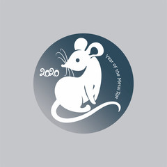 Year of the White Metal Rat. 2020. Round vector template with white cute rat.