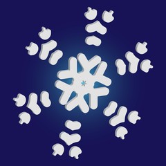 Isolated falling snowflake on blue background.