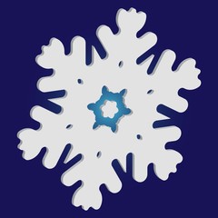 Isolated silhouette of snowflake on blue background.