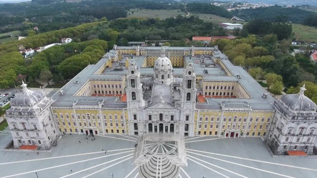 baroque neoclassic mafra national palace portugal aerial shot 4k