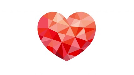 Red polygonal heart isolated on white background. Animation. Low-poly style. Romantic icon for Valentines day.