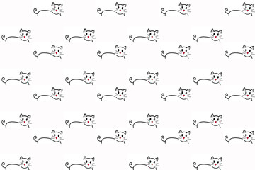 Seamless pattern of cartoon cute cat on white background