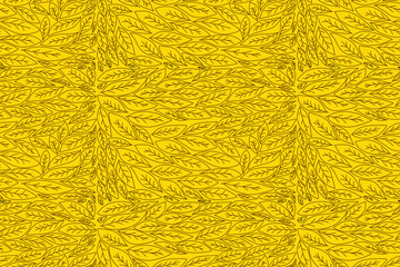 Seamless pattern hand drawing of leaves on yellow background