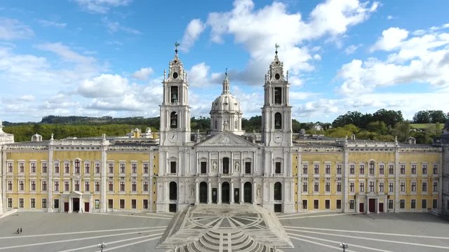 baroque neoclassic mafra national palace portugal aerial shot 4k