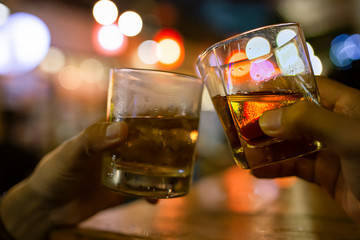 Bartender Serve Whiskey, on wood bar,