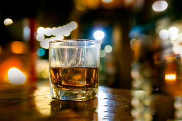 Bartender Serve Whiskey, on wood bar, 