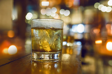 Bartender Serve Whiskey, on wood bar,