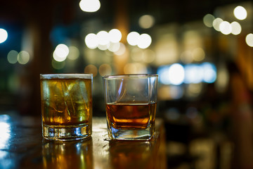 Bartender Serve Whiskey, on wood bar