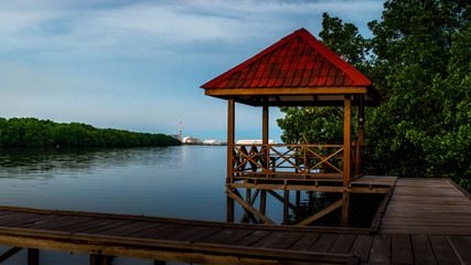 wooden gazebo in the riverbank at Kutai National Park