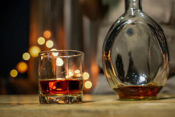 Bartender Serve Whiskey, on wood bar