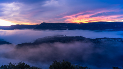 Sunrise landscape in Millau, France