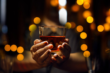 Bartender Serve Whiskey, on wood bar
