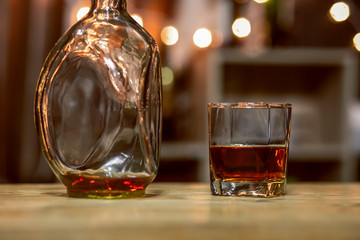 Bartender Serve Whiskey, on wood bar,