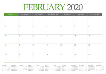 February 2020 desk calendar vector illustration