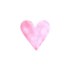 Red pink watercolor heart isolated on white background. Gentle, romantic background for design of cards, invitations
