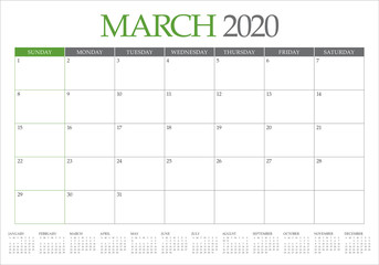 March 2020 desk calendar vector illustration