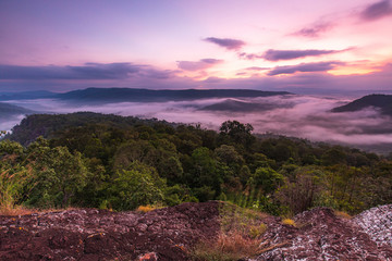 Phu Pha Nong, Landscape sea of mist  in border  of  Thailand and Laos, Loei  province Thailand.