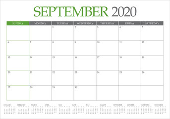 September 2020 desk calendar vector illustration