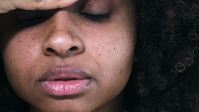 Stressed African American Woman On Computer, Working on Homework