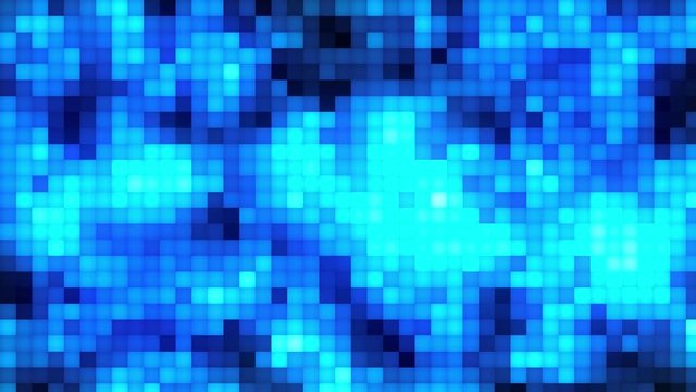 Futuristic blue pixelated tiles mosaic. pixel block background. technology squares motion with dynamic shine light. Abstract seamless loop background