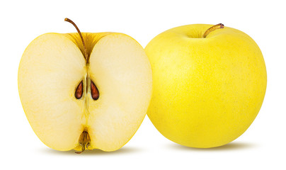 Fresh yellow apples isolated on white background with clipping path