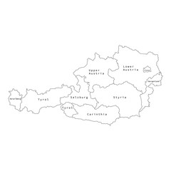 Vector outline administrative division map of Austria. 