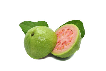Half sliced ​​guava on white