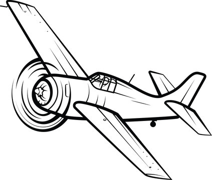 World War II Fighter Aircraft Vector Line Artwork