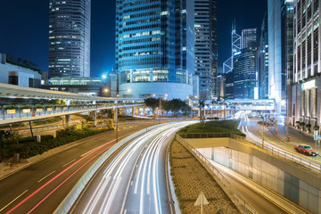 Fototapeta na wymiar Traffic in downtown of Hong Kong city at night
