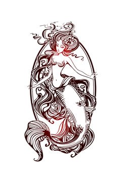Black and Grey Mermaid Tattoo Idea  BlackInk