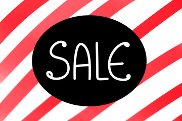 Hand drawing. Banner black ”SALE” on red stripe background. Can be use for advertising, web, brochure, banner. Special promotion for marketing. Business.